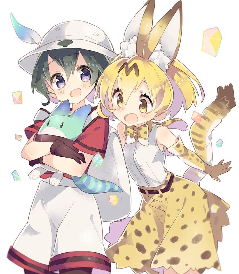 serval, kaban, and lucky beast (kemono friends) drawn by hamo_(maca-roon)