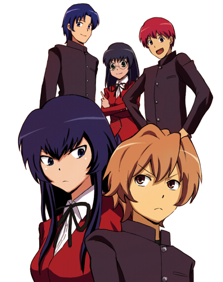 aisaka taiga, kawashima ami, takasu ryuuji, kushieda minori, and kitamura yuusaku (toradora!) drawn by bicci