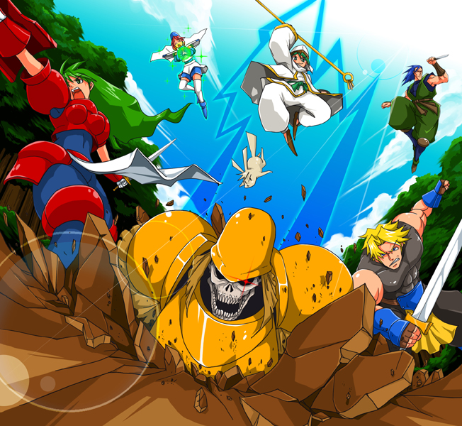 serena corsair, nicole neil, randy m green, ginjirou ibushi, samuel han, and 1 more (guardian heroes) drawn by redlark