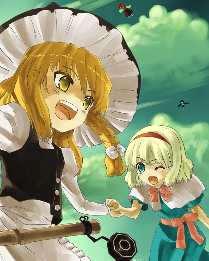 hakurei reimu, kirisame marisa, alice margatroid, and shameimaru aya (touhou) drawn by okina_ika