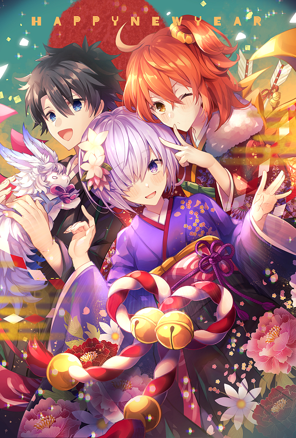 mash kyrielight, fujimaru ritsuka, and fou (fate and 1 more) drawn by yunohito