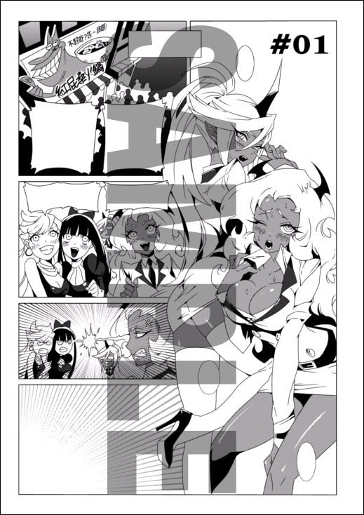 stocking, panty, kneesocks, scanty, and red guy (panty & stocking with garterbelt and 1 more) drawn by fishine