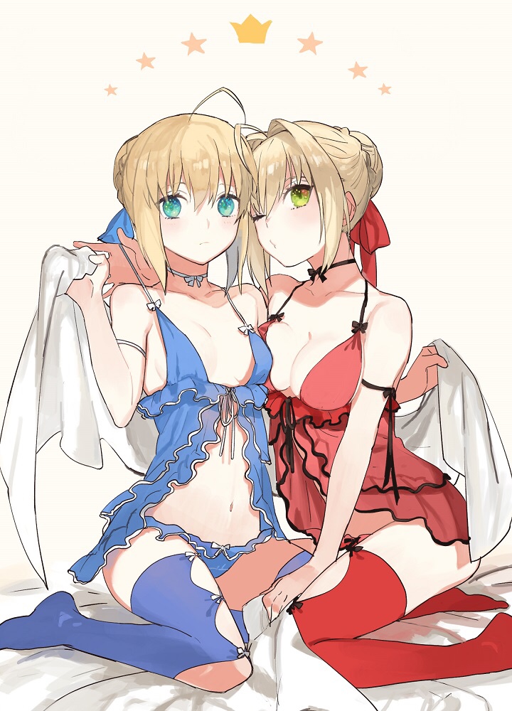 artoria pendragon, saber, and nero claudius (fate and 2 more) drawn by buun_ko