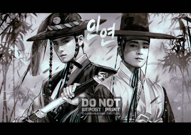 wonwoo and mingyu (real life and 1 more) drawn by gehenna1986