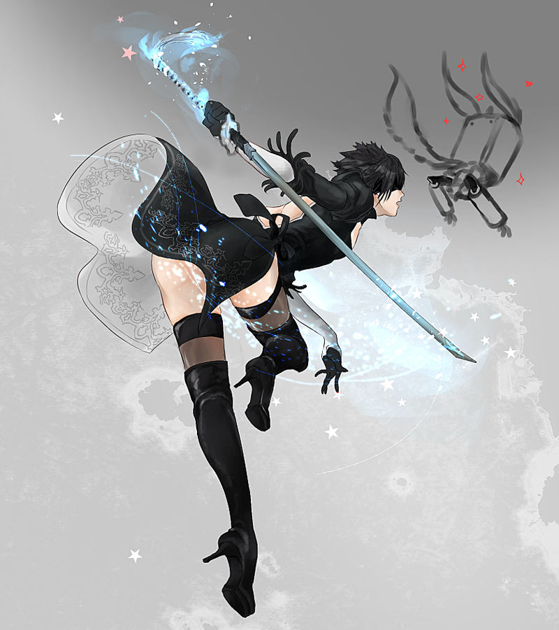 2b, pod, noctis lucis caelum, and carbuncle (final fantasy and 4 more) drawn by soto_(20151217337)