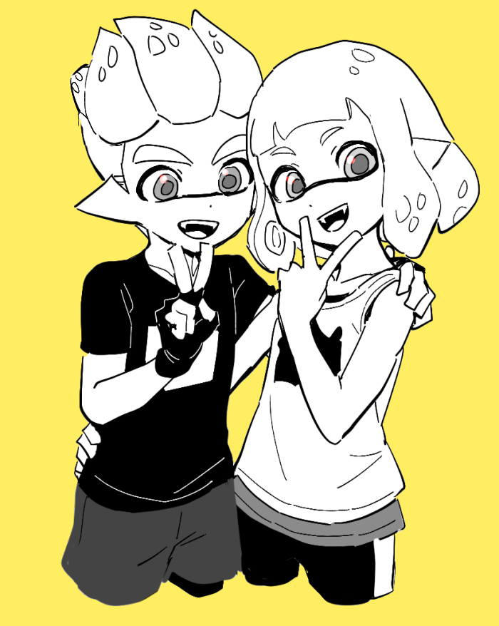 inkling player character, inkling girl, and inkling boy (splatoon and 1 more) drawn by dede_(qwea_00000)