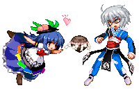 hinanawi tenshi and morichika rinnosuke (touhou) drawn by kkk0167
