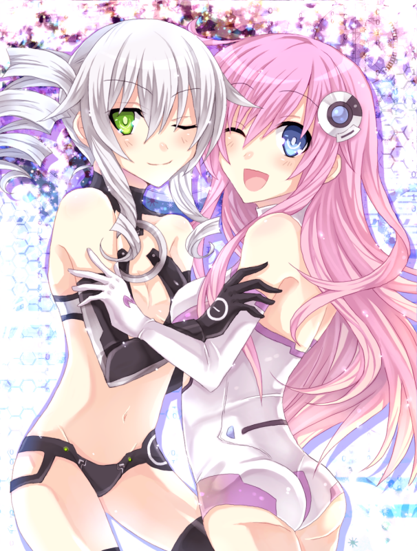 nepgear, purple sister, and black sister (neptune and 1 more) drawn by hinano_(tuna_neko33)