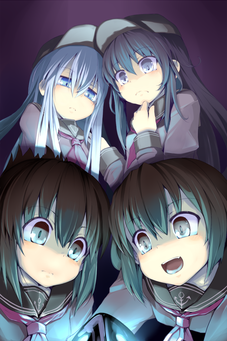 hibiki, inazuma, ikazuchi, and akatsuki (kantai collection) drawn by momo_(higanbana_and_girl)