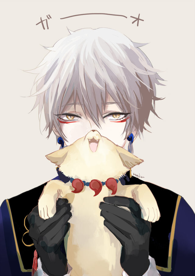 nakigitsune and nakigitsune's fox (touken ranbu) drawn by nair_(mindcreator)