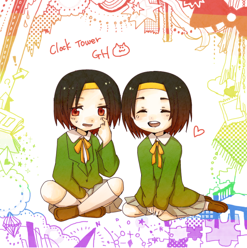 shou and midoushima yuu (clock tower and 1 more) drawn by hanasaku_mori