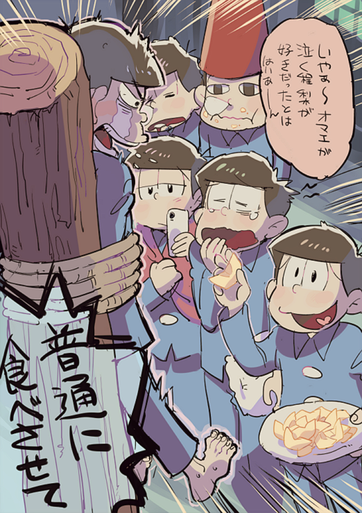 matsuno osomatsu, matsuno karamatsu, matsuno ichimatsu, matsuno jyushimatsu, matsuno choromatsu, and 1 more (osomatsu and 2 more) drawn by aoki_(fumomo)