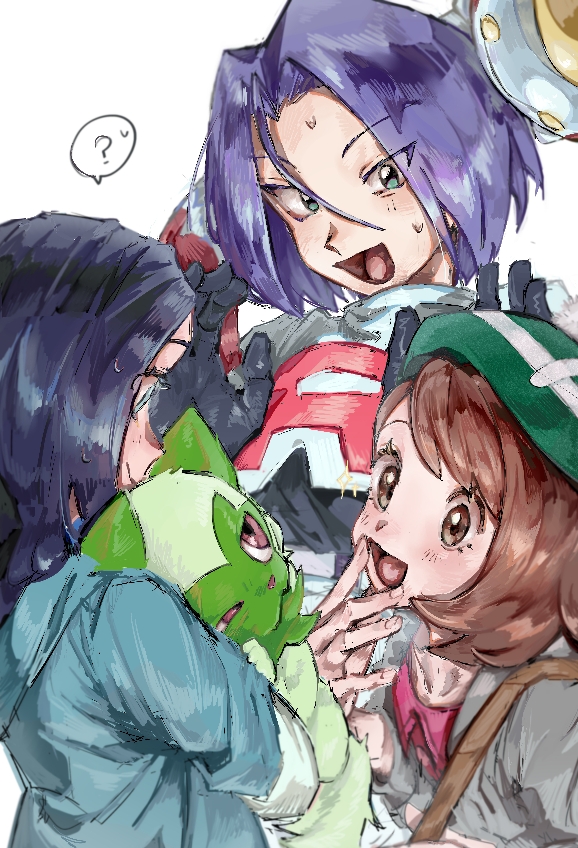 gloria, sprigatito, james, liko, and chimecho (pokemon and 2 more) drawn by akebwanwan
