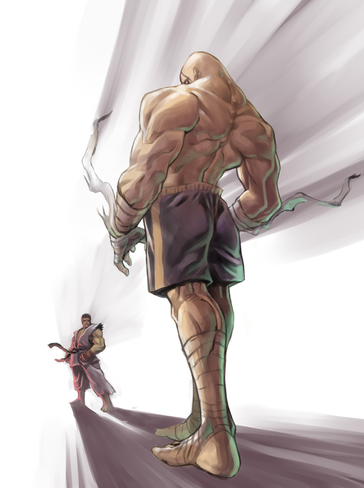 ryu and sagat (street fighter and 1 more) drawn by honzawa_yuuichirou