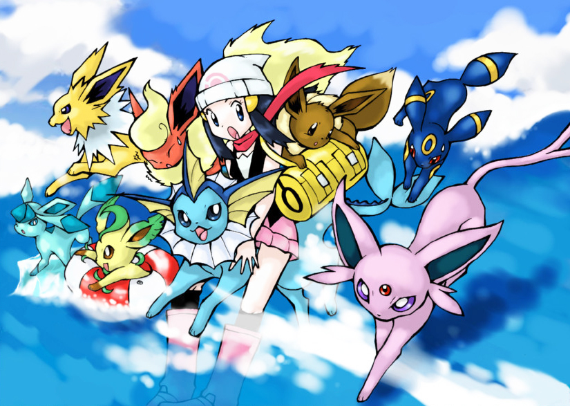dawn, eevee, umbreon, glaceon, vaporeon, and 4 more (pokemon and 1 more) drawn by yuki_usa