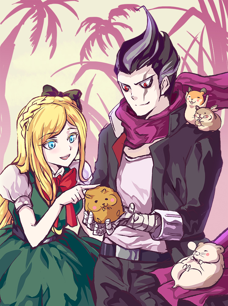 sonia nevermind, tanaka gundham, cham-p, sun-d, maga-g, and 1 more (danganronpa and 1 more) drawn by michel