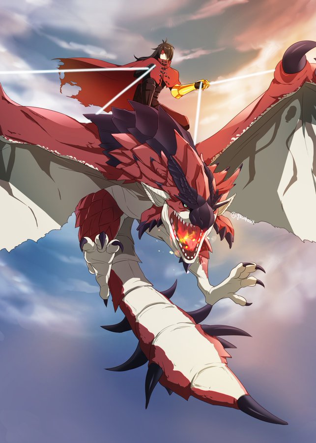 vincent valentine and rathalos (final fantasy and 3 more) drawn by igusaharu