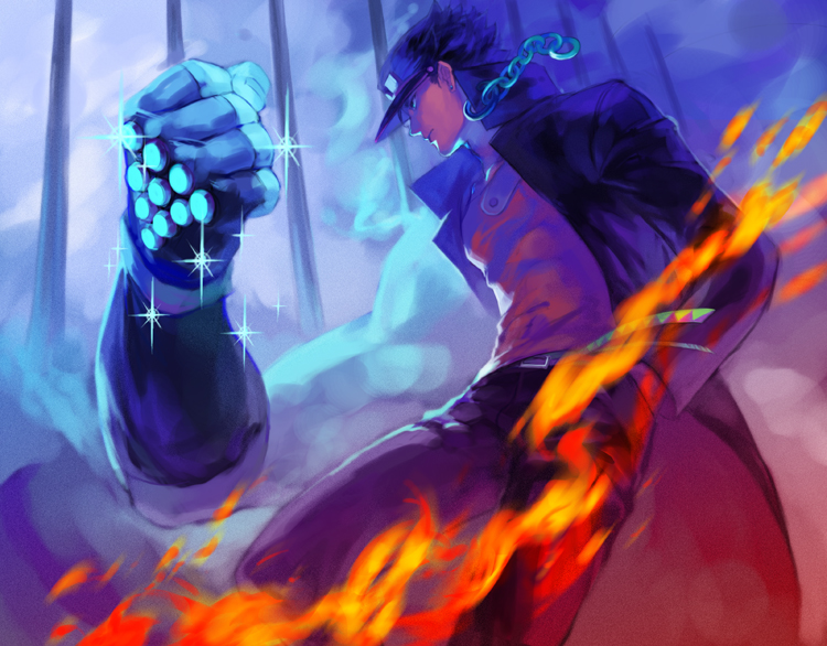kujo jotaro (jojo no kimyou na bouken and 1 more) drawn by oburaato