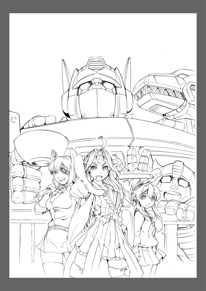 kongou, inazuma, tenryuu, optimus prime, bumblebee, and 1 more (kantai collection and 2 more) drawn by kamizono_(spookyhouse)