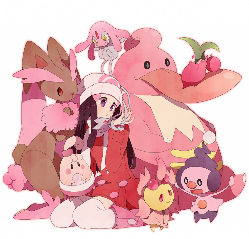 dawn, lopunny, cherubi, mesprit, mime jr., and 3 more (pokemon and 2 more) drawn by komasawa_(fmn-ppp)