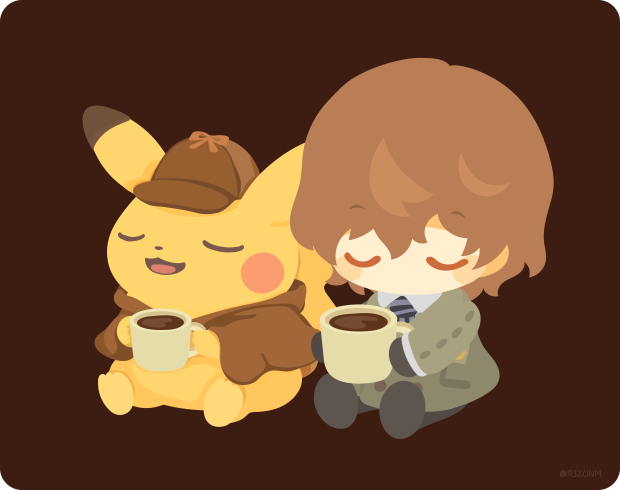 pikachu, akechi gorou, and detective pikachu (pokemon and 3 more) drawn by rizu_(rizunm)