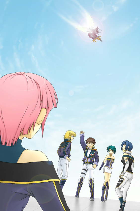 aya kobayashi, mai kobayashi, viletta badam, cybuster, ryuusei date, and 1 more (super robot wars and 1 more) drawn by mizuki_kaya