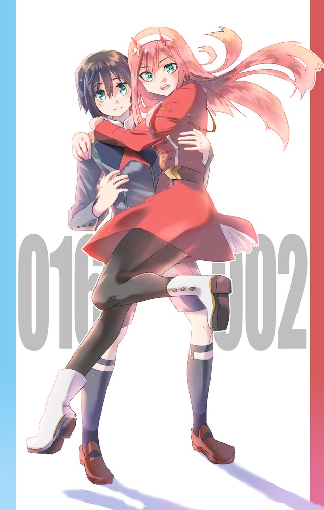 zero two and hiro (darling in the franxx) drawn by futami_(futamito)