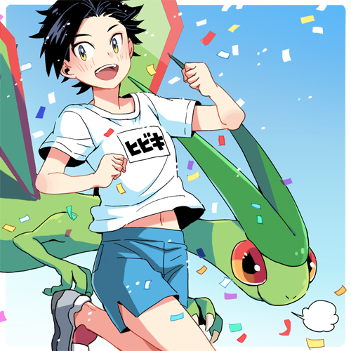 ethan and flygon (pokemon and 1 more) drawn by xichii
