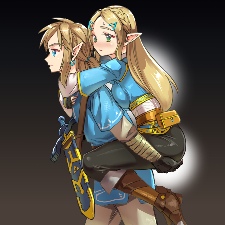 link and princess zelda (the legend of zelda and 1 more) drawn by monbetsu_kuniharu