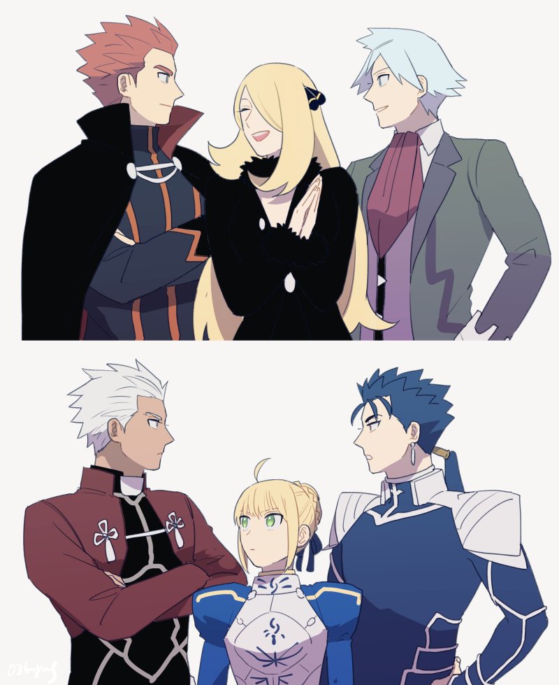 artoria pendragon, saber, cu chulainn, archer, cynthia, and 1 more (fate and 5 more) drawn by y_(036_yng)