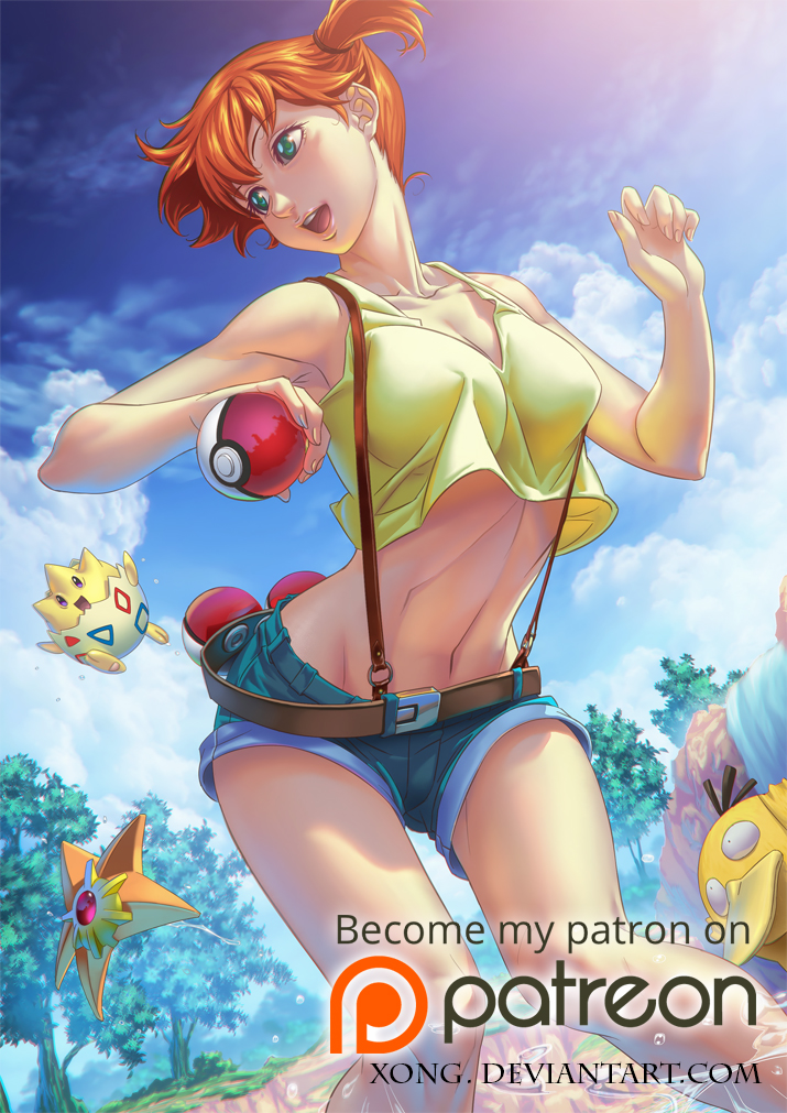 misty, psyduck, togepi, and starmie (pokemon) drawn by xong