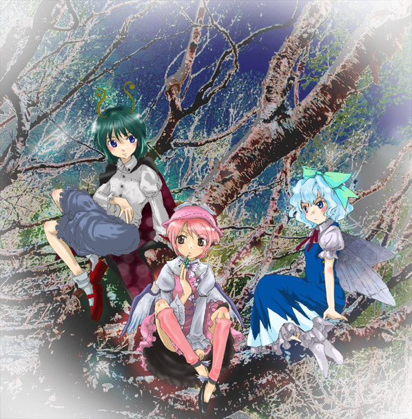 cirno, mystia lorelei, and wriggle nightbug (touhou and 1 more) drawn by nanami_sano