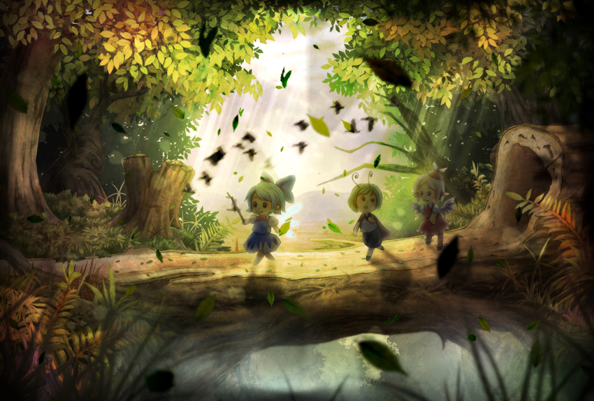 cirno, mystia lorelei, and wriggle nightbug (touhou) drawn by ishiatama