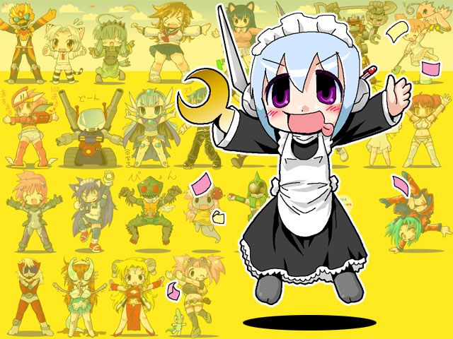 nena trinity, ranpha franboise, piyomon, wendi, guntank, and 13 more (gundam and 22 more) drawn by hoshino_darts