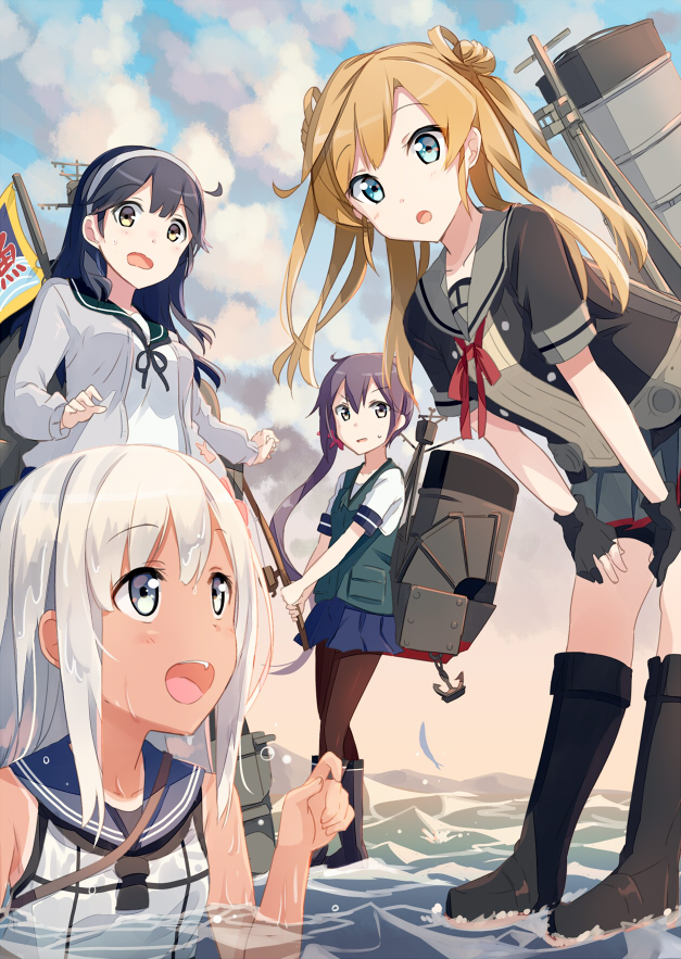akebono, ro-500, abukuma, abukuma kai ni, ushio kai ni, and 1 more (kantai collection) drawn by gotyou