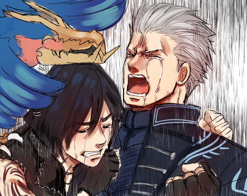 vergil, v, and griffon (devil may cry and 1 more) drawn by nagare