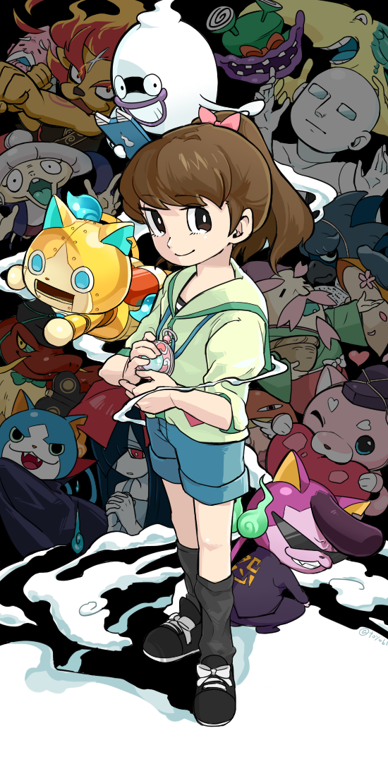 whisper, kodama fumika, ameonna, warunyan, gabunyan, and 12 more (youkai watch and 1 more) drawn by toyo_(toyoyomi)