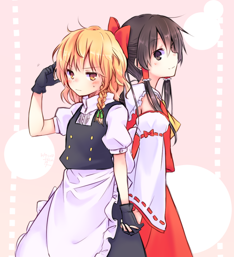 hakurei reimu and kirisame marisa (touhou) drawn by taketatsu_(bamboo_stand09)