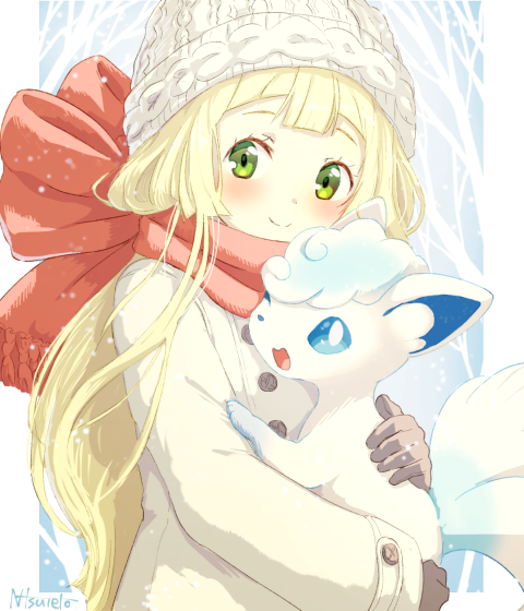 lillie and alolan vulpix (pokemon and 1 more) drawn by natsuno_hamuto
