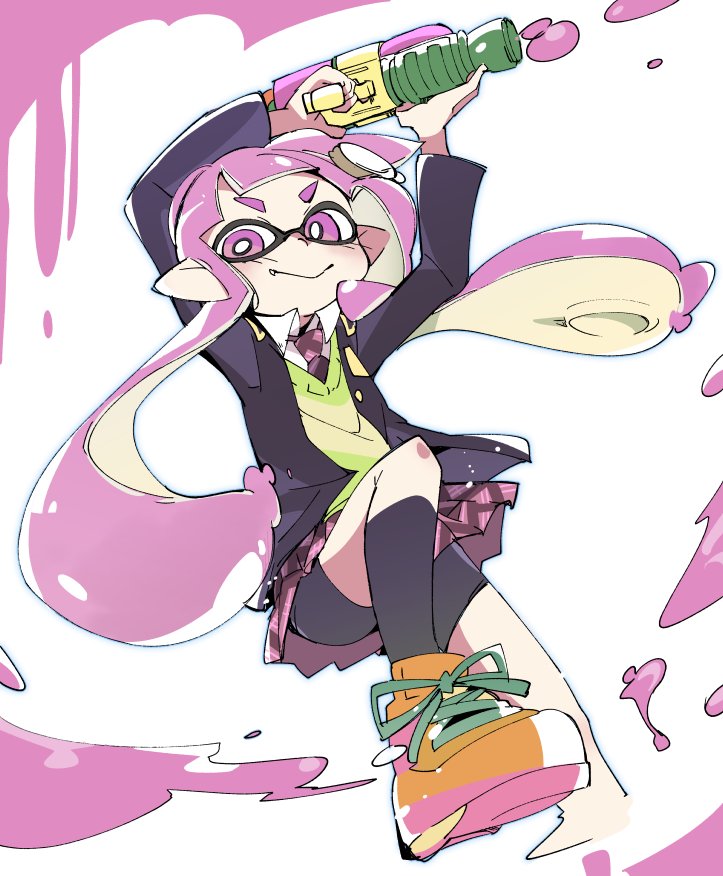 inkling player character and inkling girl (splatoon and 2 more) drawn by ixy