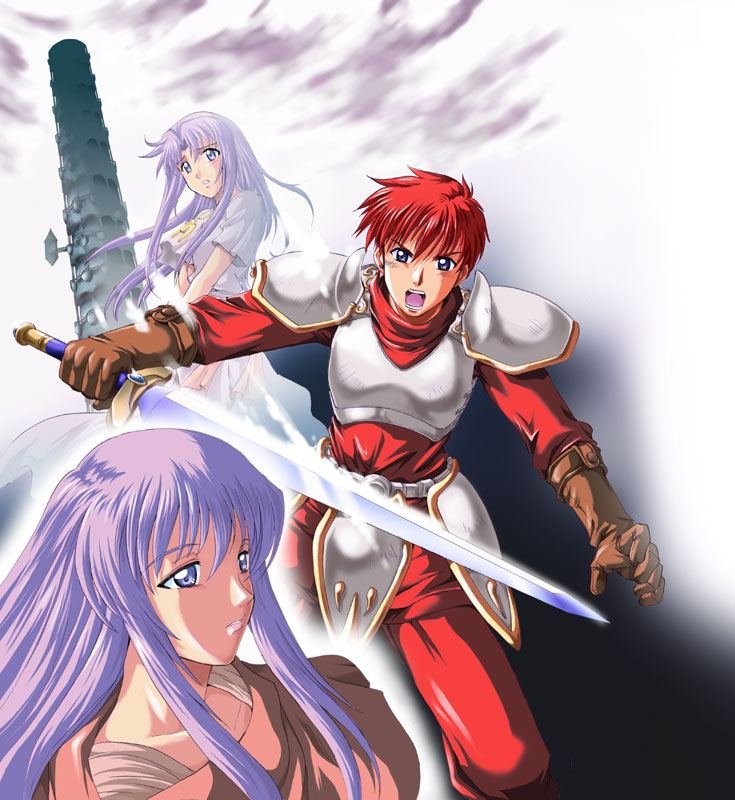 adol christin, feena, and reah (ys and 1 more) drawn by xiacheng_tatsuya