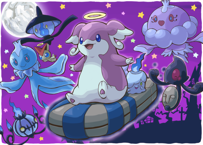 litwick, chandelure, victini, audino, lampent, and 4 more (pokemon) drawn by pokemoa