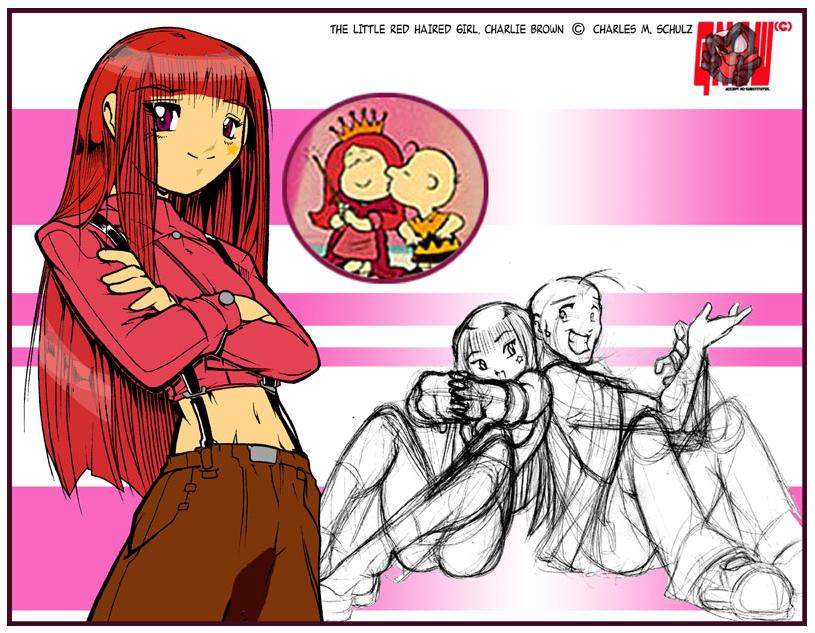charlie brown and little red haired girl (peanuts) drawn by gnaw
