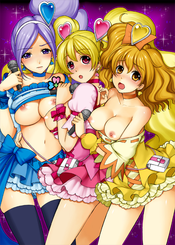 momozono love, cure peach, yamabuki inori, aono miki, cure pine, and 1 more (precure and 1 more) drawn by yamada_ichizoku