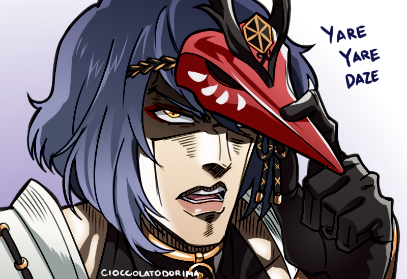 kujo jotaro and kujou sara (genshin impact and 2 more) drawn by cioccolatodorima