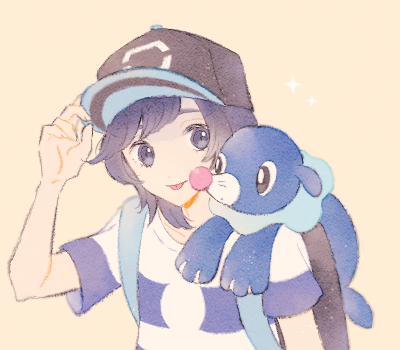 elio and popplio (pokemon and 1 more) drawn by ryokuno_green