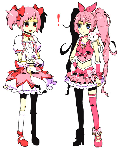 kaname madoka, kyubey, houjou hibiki, cure melody, and hummy (mahou shoujo madoka magica and 2 more) drawn by m-minato