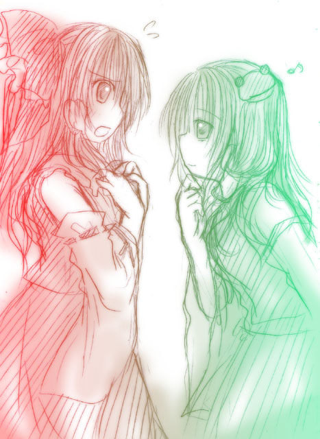 hakurei reimu and kochiya sanae (touhou) drawn by kasuga_sunao