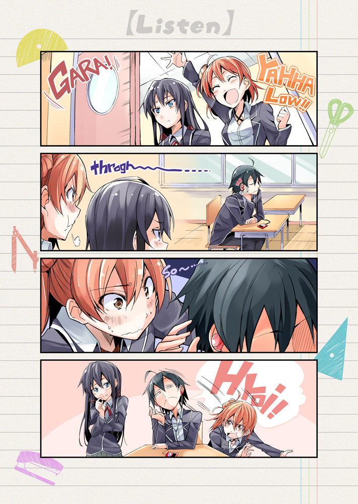 yukinoshita yukino, yuigahama yui, and hikigaya hachiman (yahari ore no seishun lovecome wa machigatteiru.) drawn by bibi02