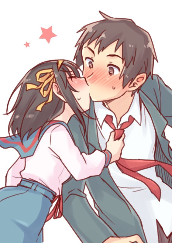 suzumiya haruhi and kyon (suzumiya haruhi no yuuutsu) drawn by taiki_(6240taiki)